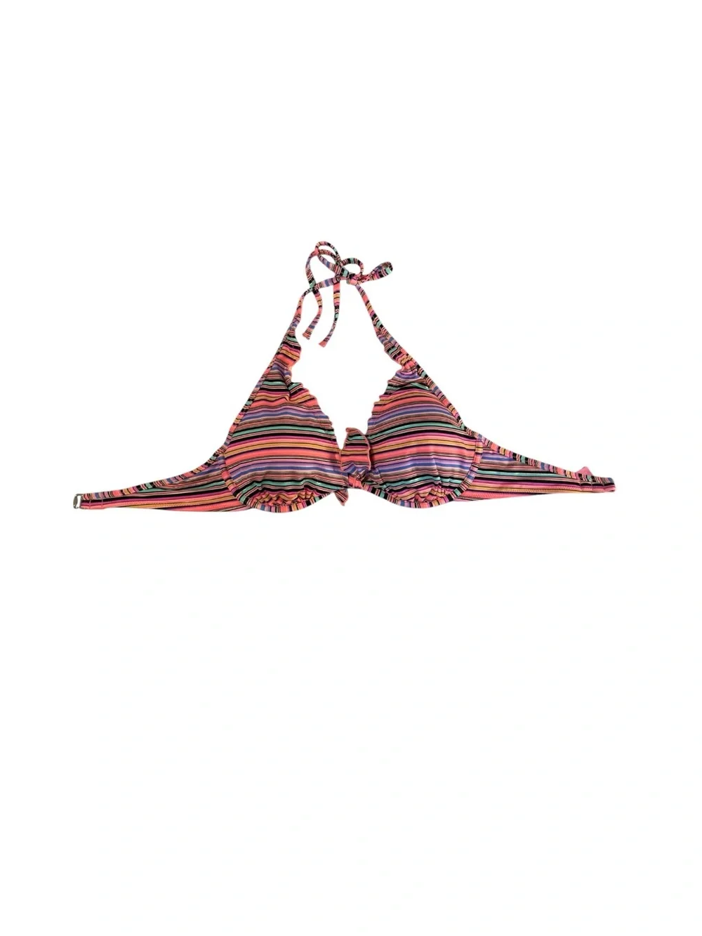 Victoria’s Secret The Fabulous Bikini Top 32D Striped Push Up Halter Y2K